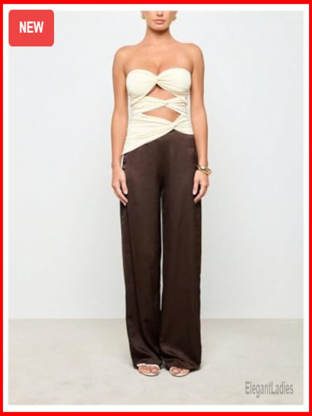 Women's Satin Wide Leg Pants Elastic Waist Loose Fit Casual Trousers - Picture 5 of 5